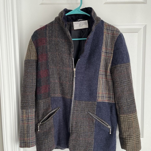 International Scene Jackets & Blazers - Vintage International Scene Wool Tweed Blazer Coat Patchwork Women's Plus Sz S/m